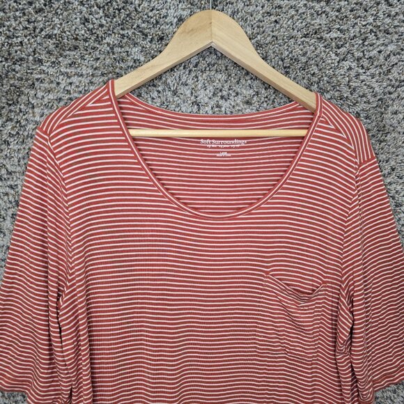 Soft Surroundings Top Womens Large Red Scoop Neck Striped Stretch Casual Ladies - Picture 4 of 7